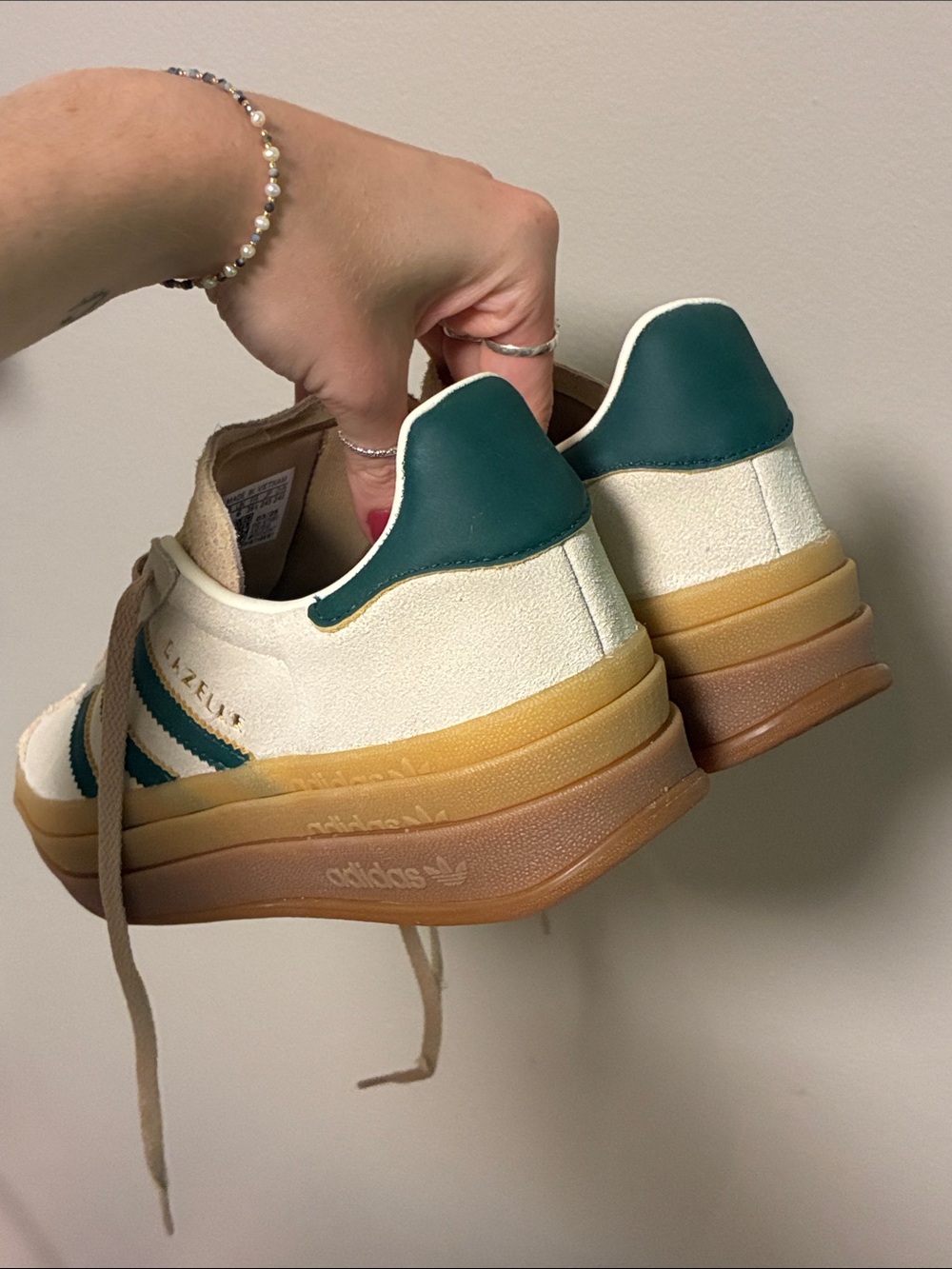 adidas Gazelle Indoor Sneakers in White, Green, Tan - Picture 4 of 6